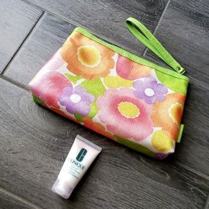 NEW Clinique Makeup Floral Bag & Rinse-off Foaming Cleanser Mousse Combo